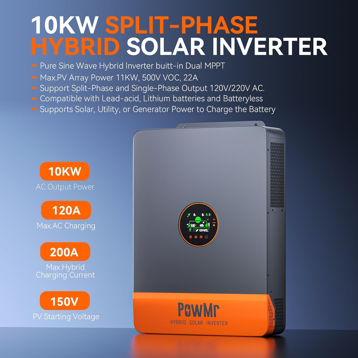 Inversor híbrido solar PowMr d - Split Phase Inverter 10Kw 110V 220V reseña y precio