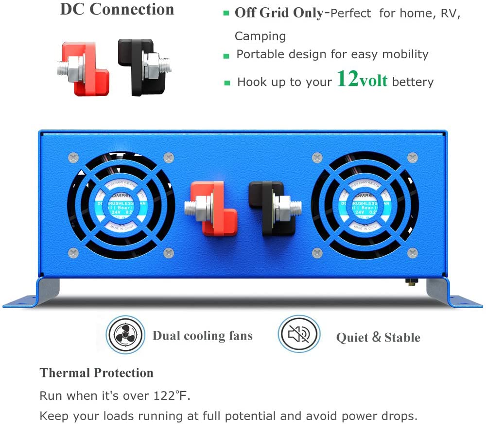 Inversor de potencia de onda s - Inverter Pure Sine Wave 60Hz 120V 3000W reseña y precio