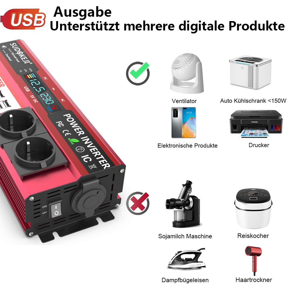 Inversor de corriente de 12V a - Power Inverter 12V 220V 4000W Continuous reseña y precio